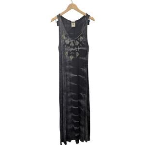 Vocal Boho Grunge Y2K Style Acid Wash Pattern Rhinestone Sleeveless Maxi Dress